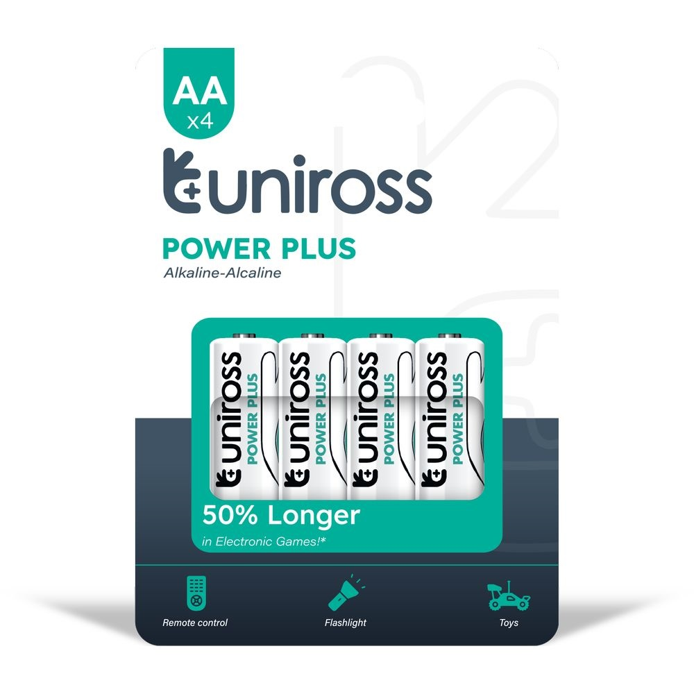 Uniross 1,5V LR6/AA/ceruza tartós alkáli elem POWER PLUS 4db/csomag (UPPAAPK4) (UPPAAPK4)