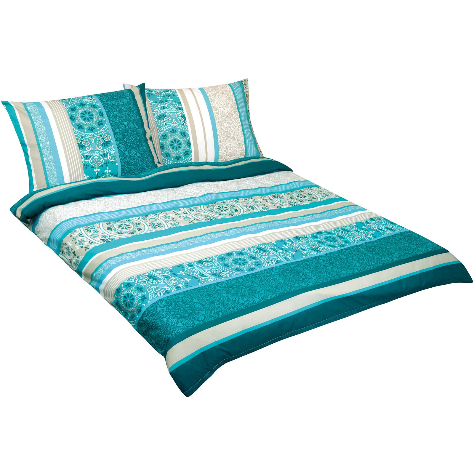 Bellatex pamut ágyneműhuzat, F 90 cm/602, türkizkék mandala, 1 db 220×200 cm + 2 db 70×90 cm (10924)