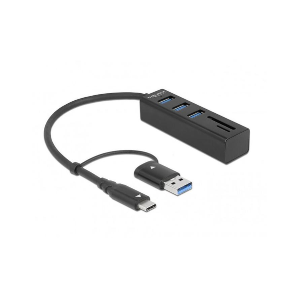 Delock 63859 SD/MicroSD kártyaolvasó + 3 portos USB-C/USB-A csatlakozós USB 3.2 HUB