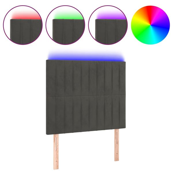 Tăblie de pat cu LED, gri închis, 90x5x118/128 cm, catifea
