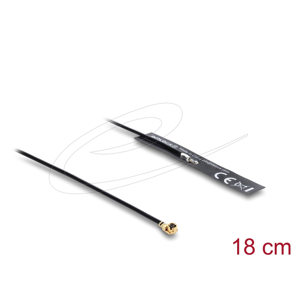 Delock WiFi 2,4 GHz Antenna I-PEX Inc., MHF  I-dugó 3,4 dBi mindenirányban rögzíthető, csatlakozó kábellel (1.13, 18 cm), NYÁK-lap, belső öntapadós