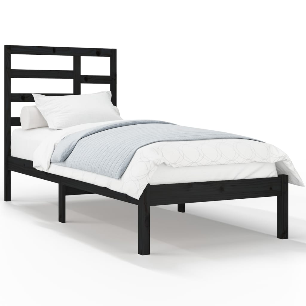 fekete tömör fa ágykeret 75x190 cm (2FT6 Small Single) (3105759)