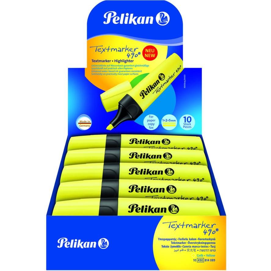 Pelikan Textmarker 490, Leuchtgelb, 10 Stück Faltschachtel (814089) (814089)