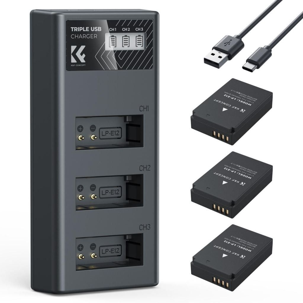 K-F CONCEPT LC-E12 akkumulátor töltő USB-C + 3 db LP-E12 akkumulátor 1100mAh (28-0091)