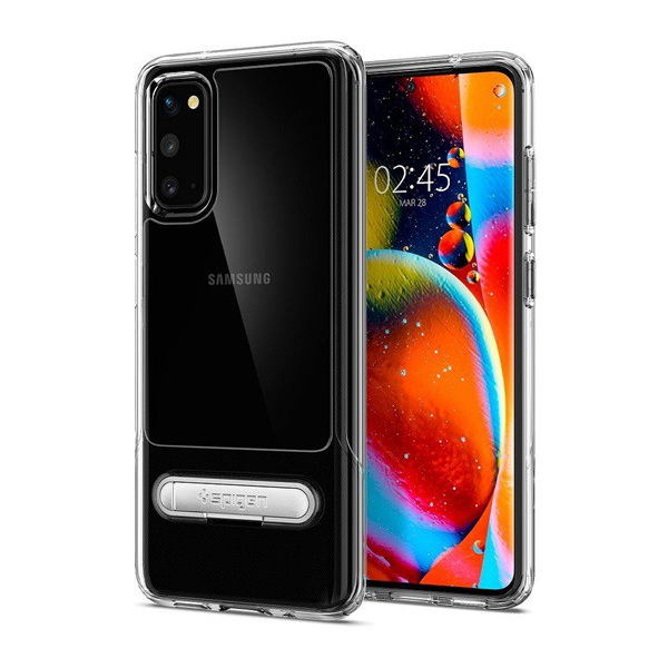 Силиконов протектор за телефон SPIGEN SLIM ARMOR ESSENTIAL S (средна устойчивост на удар, пластмасов гръб, опора) ПРОЗРАЧЕН [Samsung Galaxy S20 5G (SM-G981U)] (ACS00661)