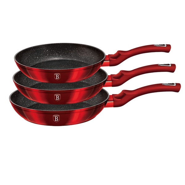 Berlinger Haus Juego De Sartenes Antiadherentes De Aluminio Forjado, Apto Para Inducción, 20/24/28 Cm, Mango Ergonómico, Ahorro De Energía, Edición Burgundy