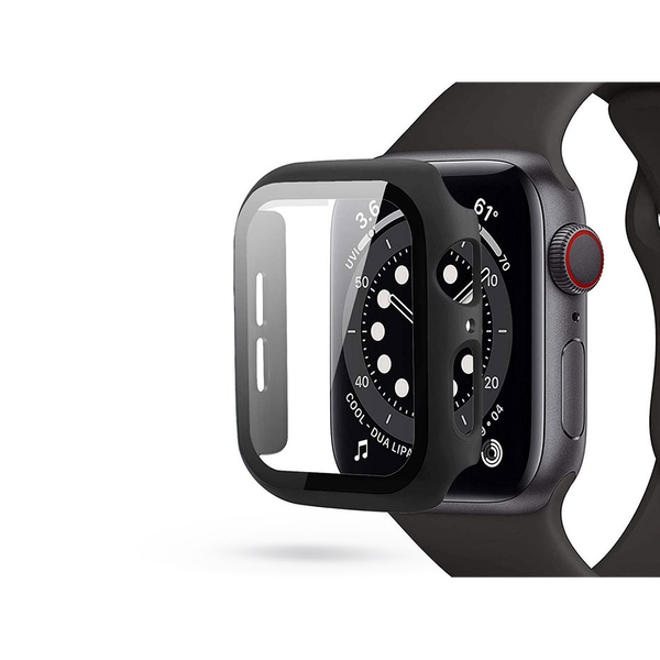 Apple Watch 4/5/6/SE (44 mm) védőtok beépített edzett üveggel - DEFENSE 360 - fekete (ECO csomagolás)