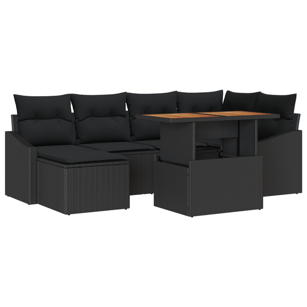 Set de dining pentru grădină , 7 piese, cu perne, ratan negru și lemn de acacia