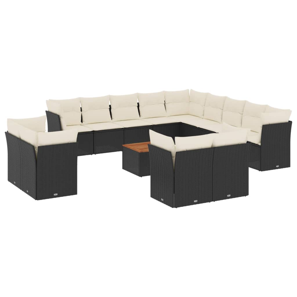 14 részes fekete polyrattan kerti ülőgarnitúra párnákkal (3223956)