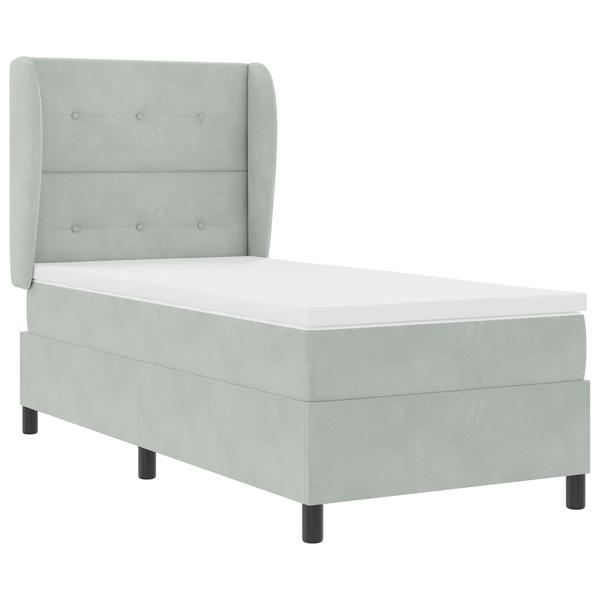 Boxspring Ágy Matrac Ráccsal Világosszürke 100x200 cm Bársony
