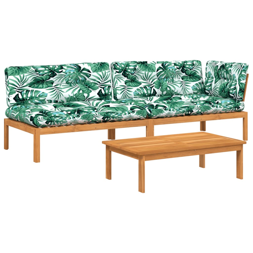 3 részes tömör akácfa kerti raklap ülőgarnitúra párnával (3209450)