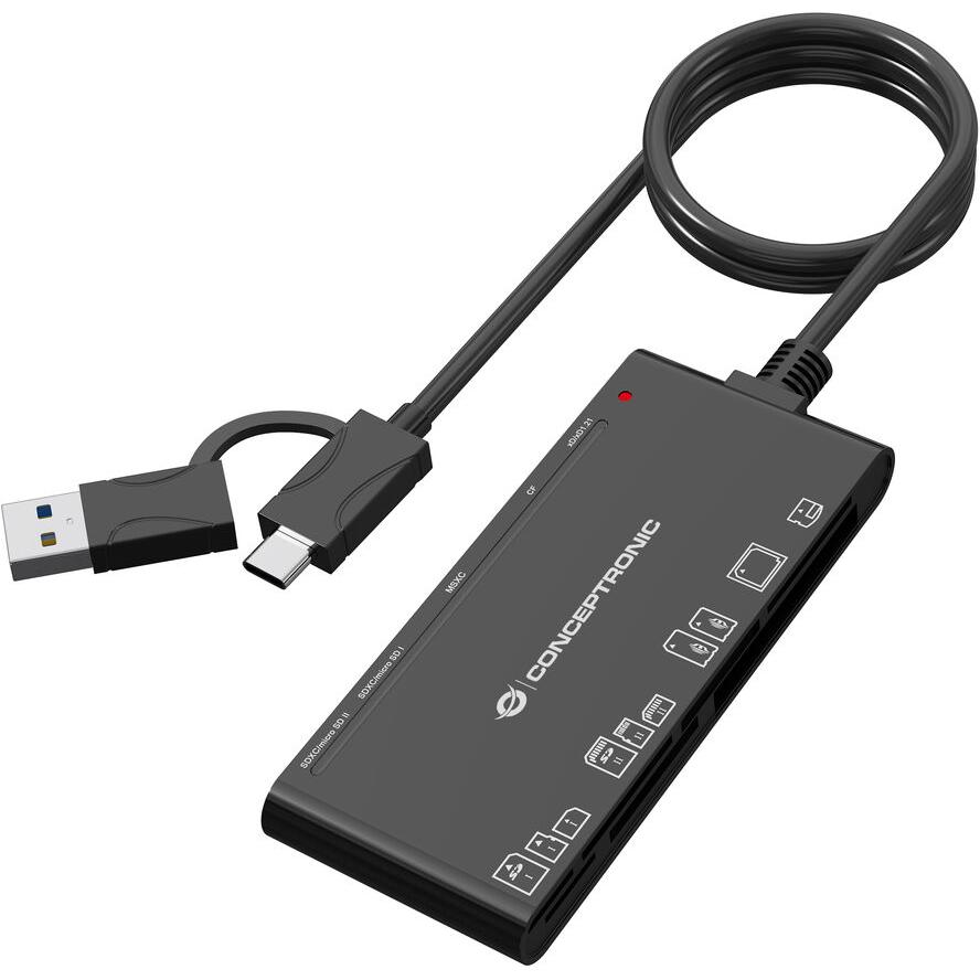 Conceptronic BIAN10B kártyaolvasó USB 3.2 Gen 1 (3.1 Gen 1) Type-A/Type-C Fekete (BIAN10B)