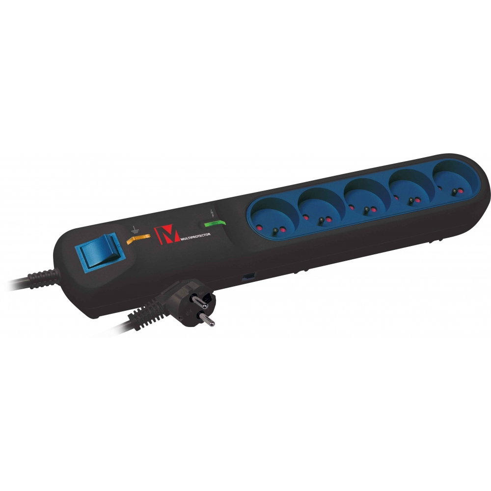 Lestar LFT-2001A 230V Túlfeszültség védő elosztó 5 aljzatos 2.5m - Fekete/Kék (1966000965)