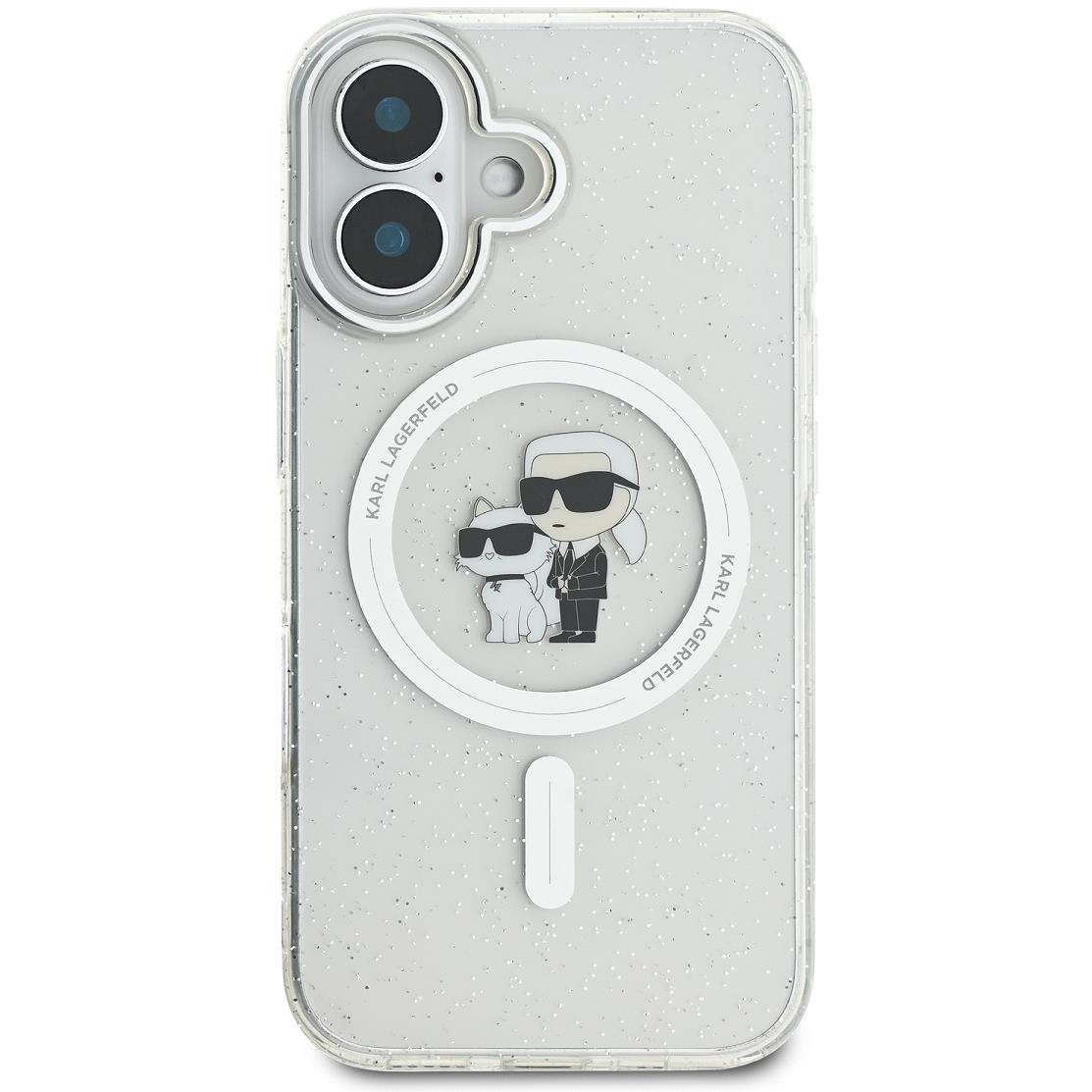 Karl Lagerfeld IML Glitter Karl and Choupette MagSafe iPhone 16 átlátszó tok (KLHMP16SHGKCNOT)