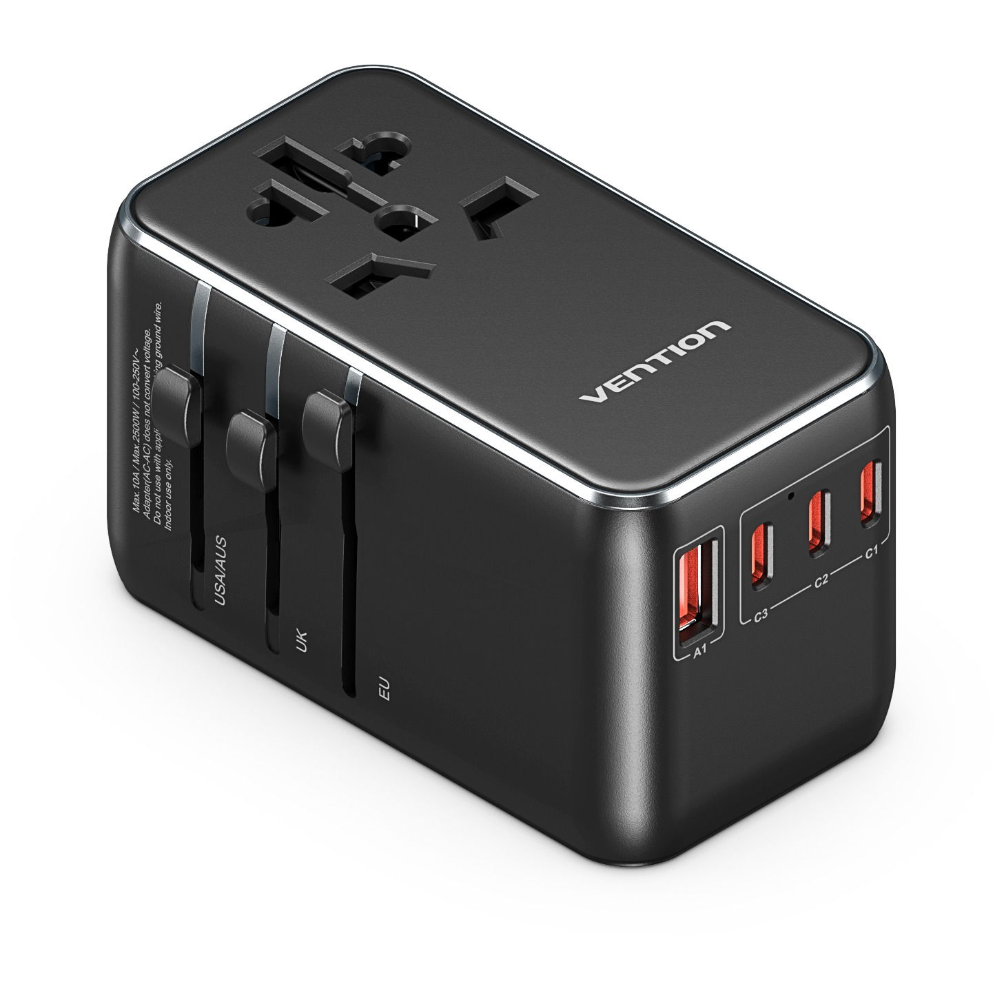 Vention 4-Port USB (C + C + C + A) GaN Universal Travel Adapter (100W/100W/20W/18W) Black töltőfej (FJGB0)
