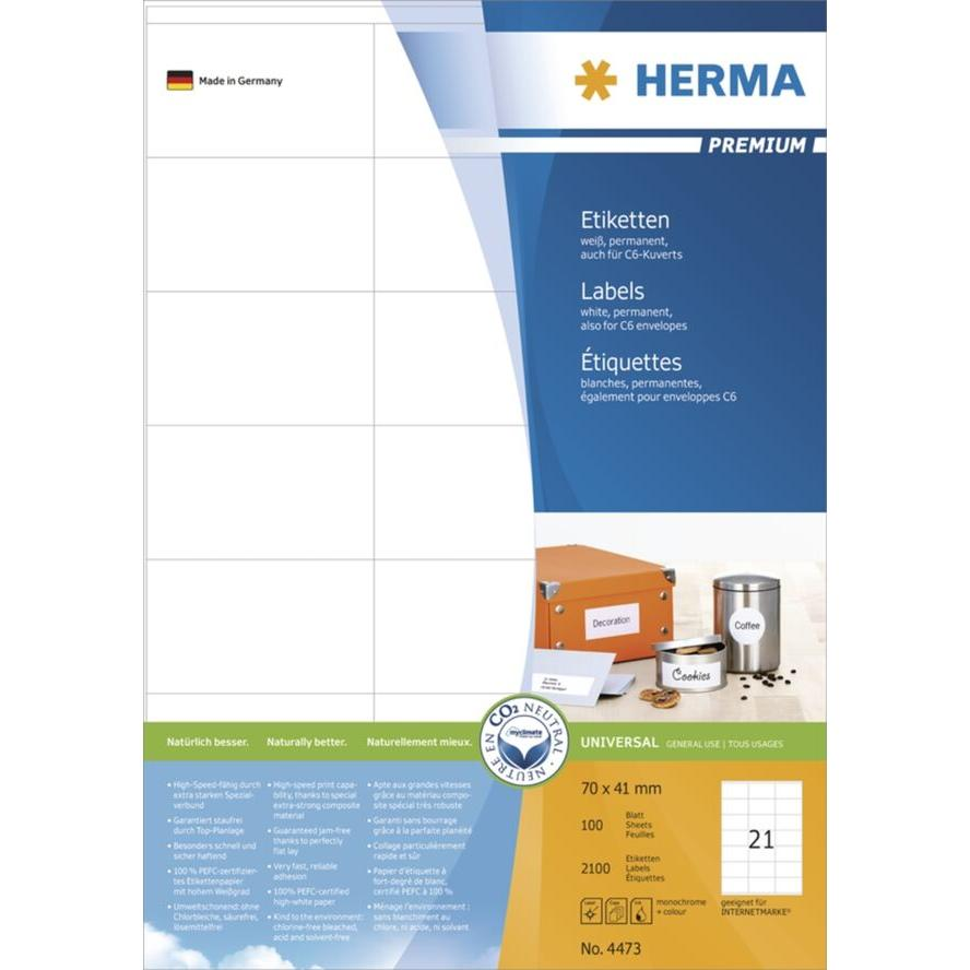 Herma 70x41 mm Címke tintasugaras és lézer nyomtatóhoz (2100 címke / csomag) (4473)