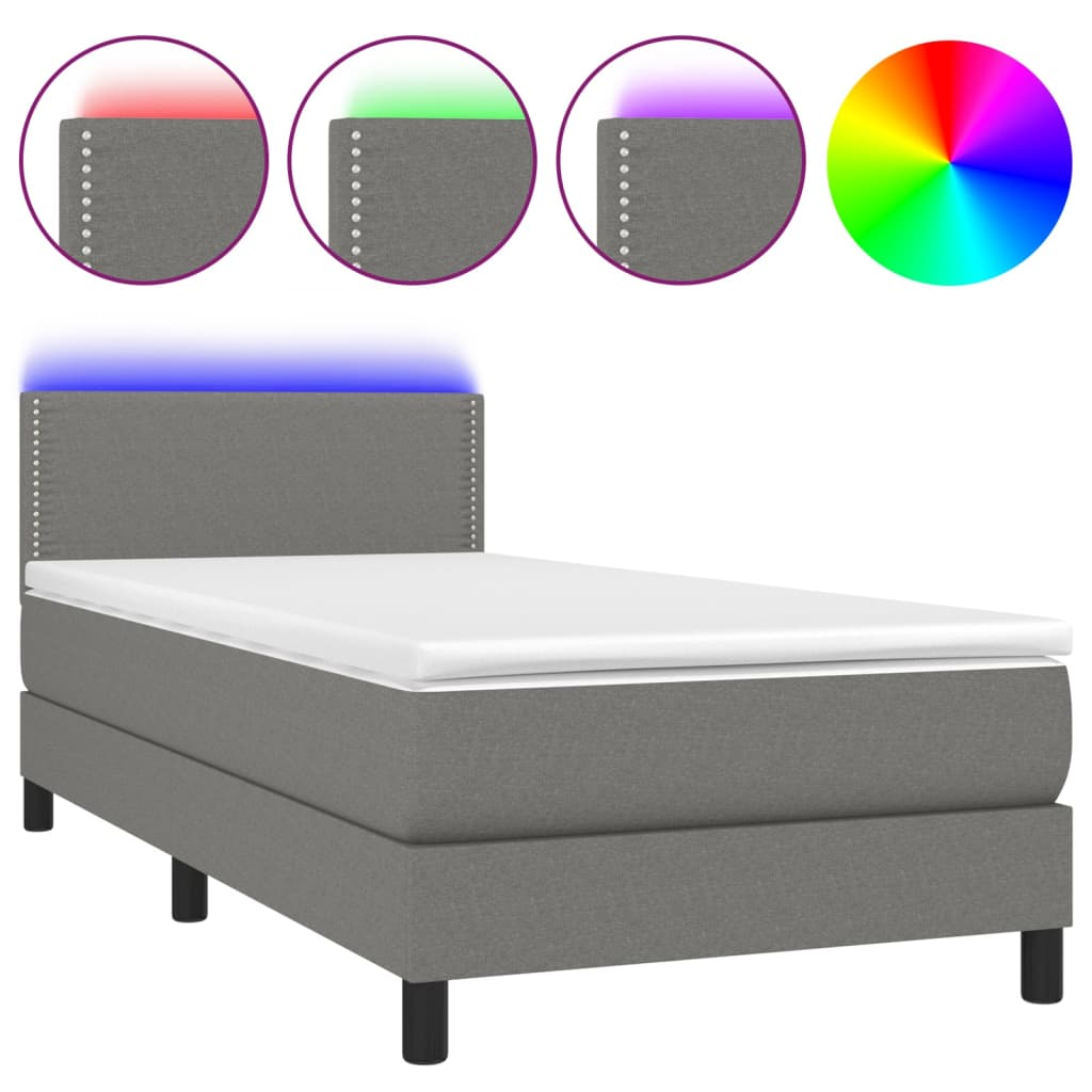 sötétszürke szövet rugós és LED-es ágy matraccal 80 x 200 cm (3133030)