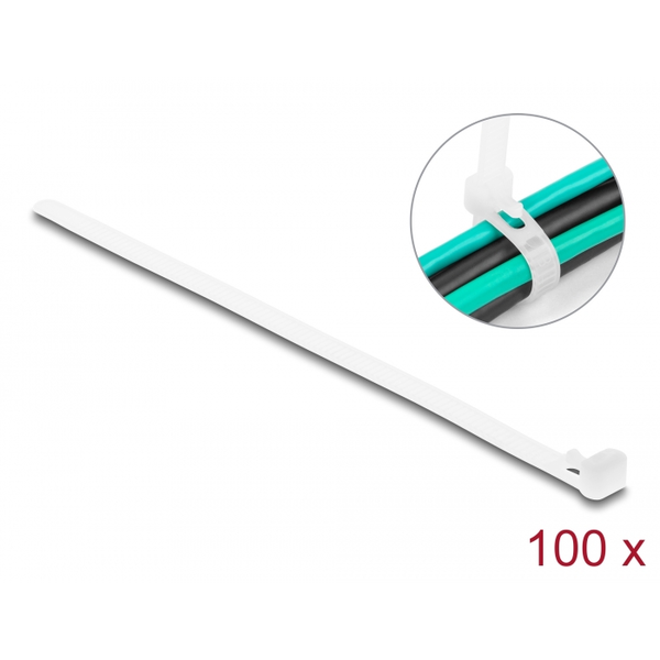 Sťahovacie pásky opakovane použiteľné 150 x 7,2 mm 100kusov biele Delock