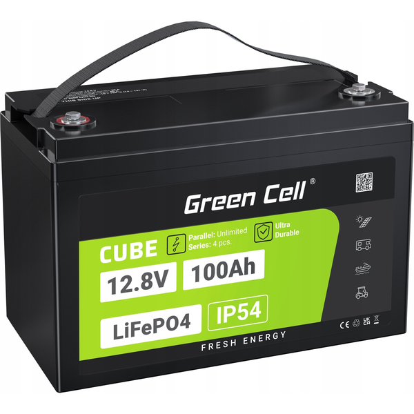Green Cell CUBE LiFePO4 100Ah 12.8V 1280Wh lítium-vas-foszfát akkumulátor