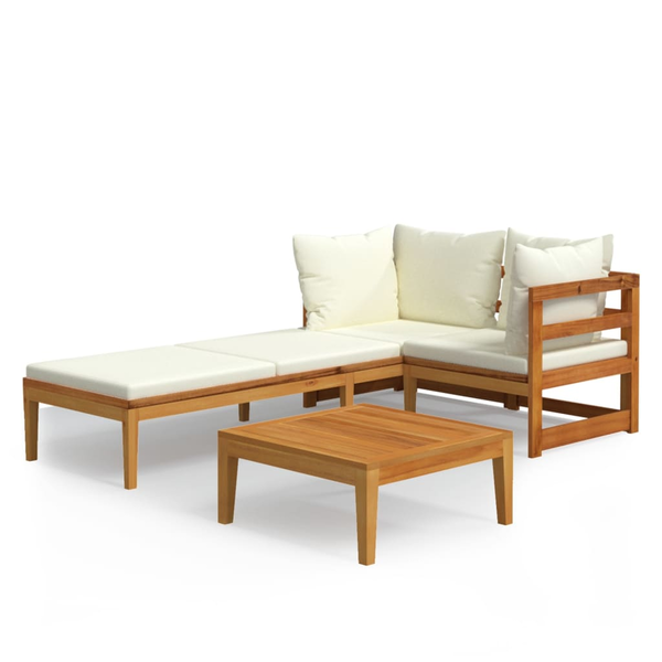 Set mobilier grădină perne alb/crem, 3 piese, lemn masiv acacia