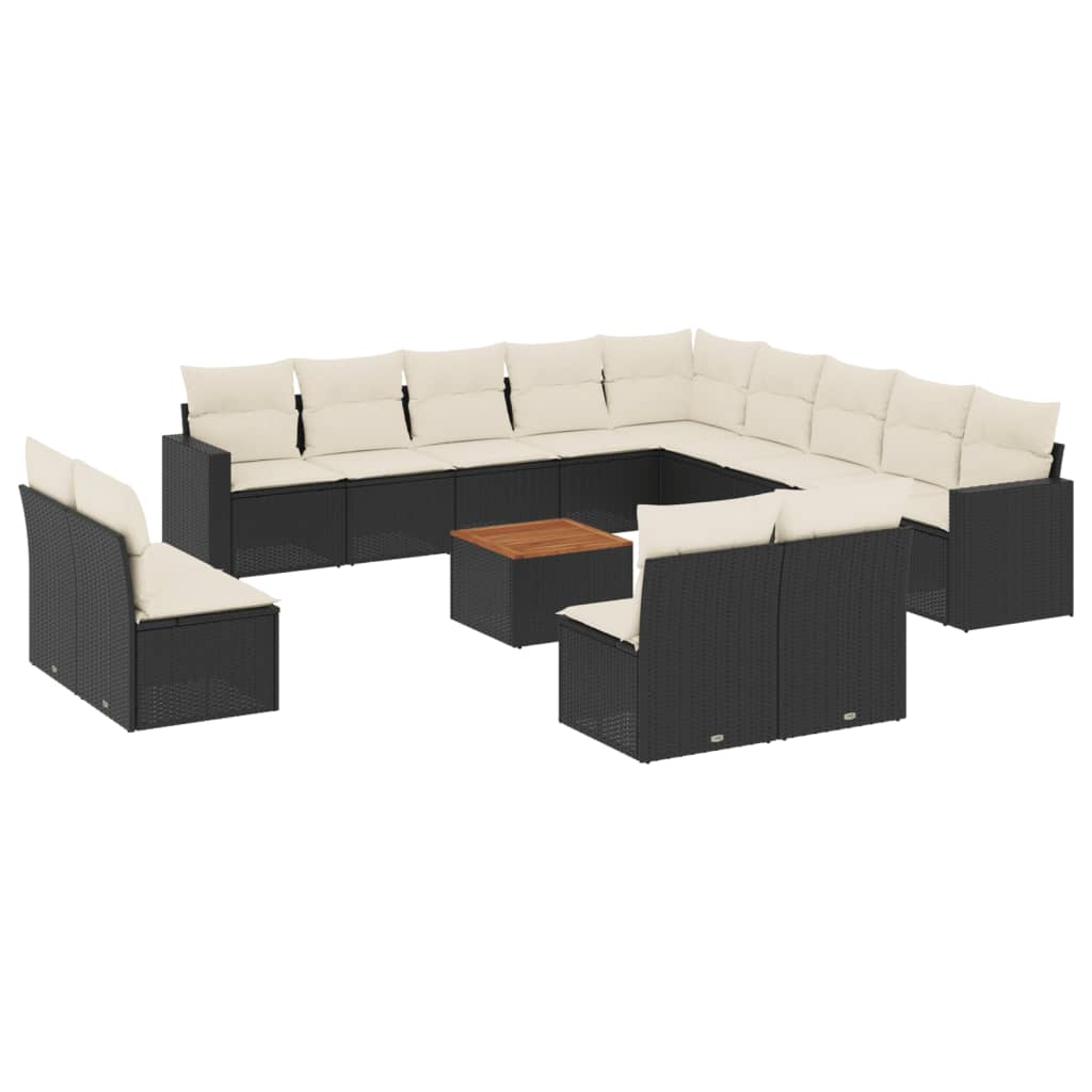 14 részes fekete polyrattan kerti ülőgarnitúra párnákkal (3224376)