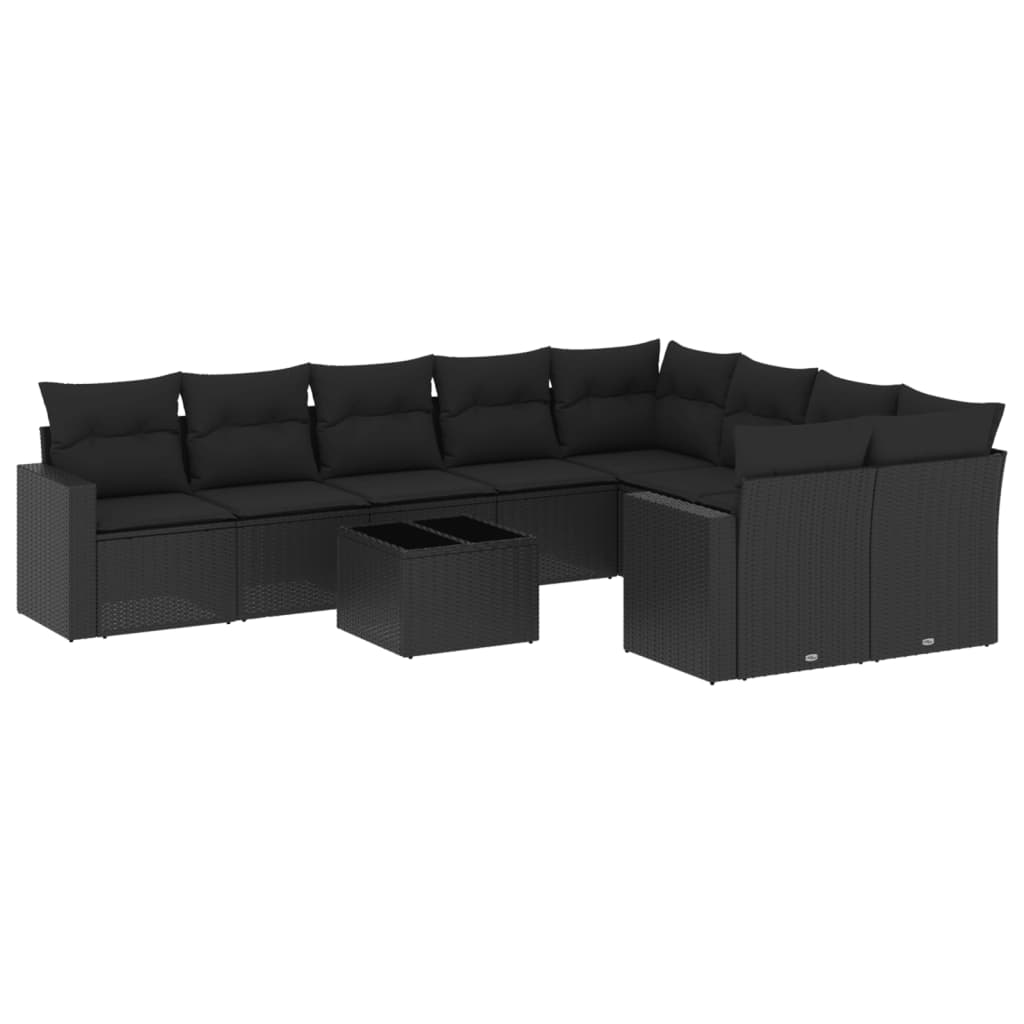 10 részes fekete polyrattan kerti ülőgarnitúra párnákkal (3251782)