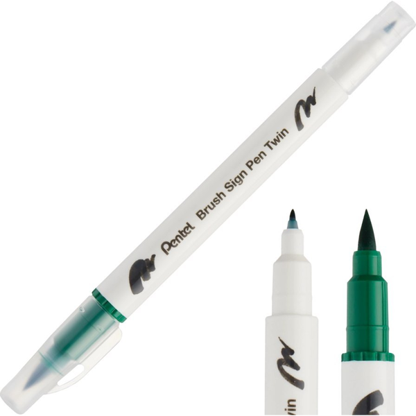 Kétoldalas ecsetfilc kalligráfiához Brush Sign Pen Twin Pentel Zöld