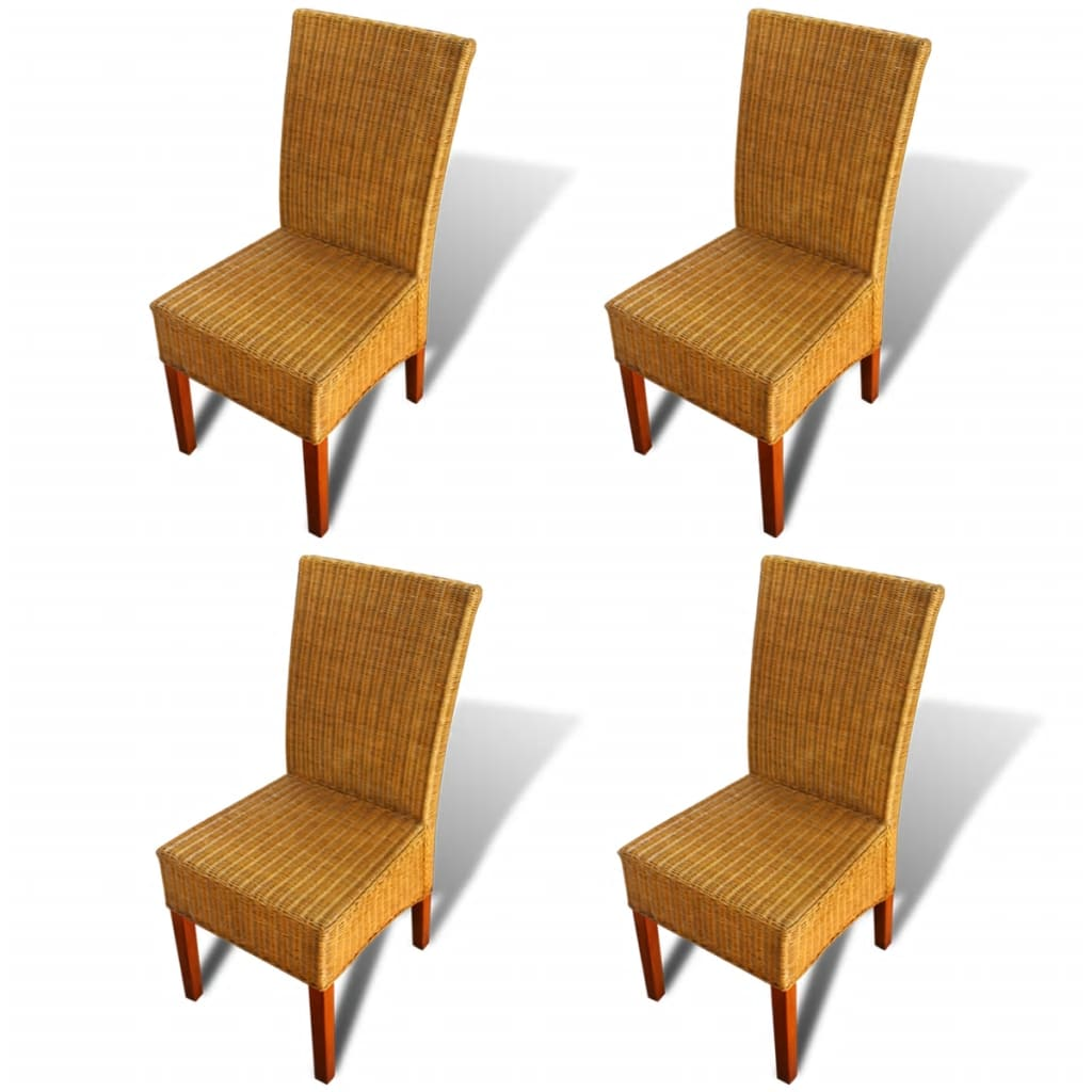 4 db barna természetes rattan étkezőszék (274204)