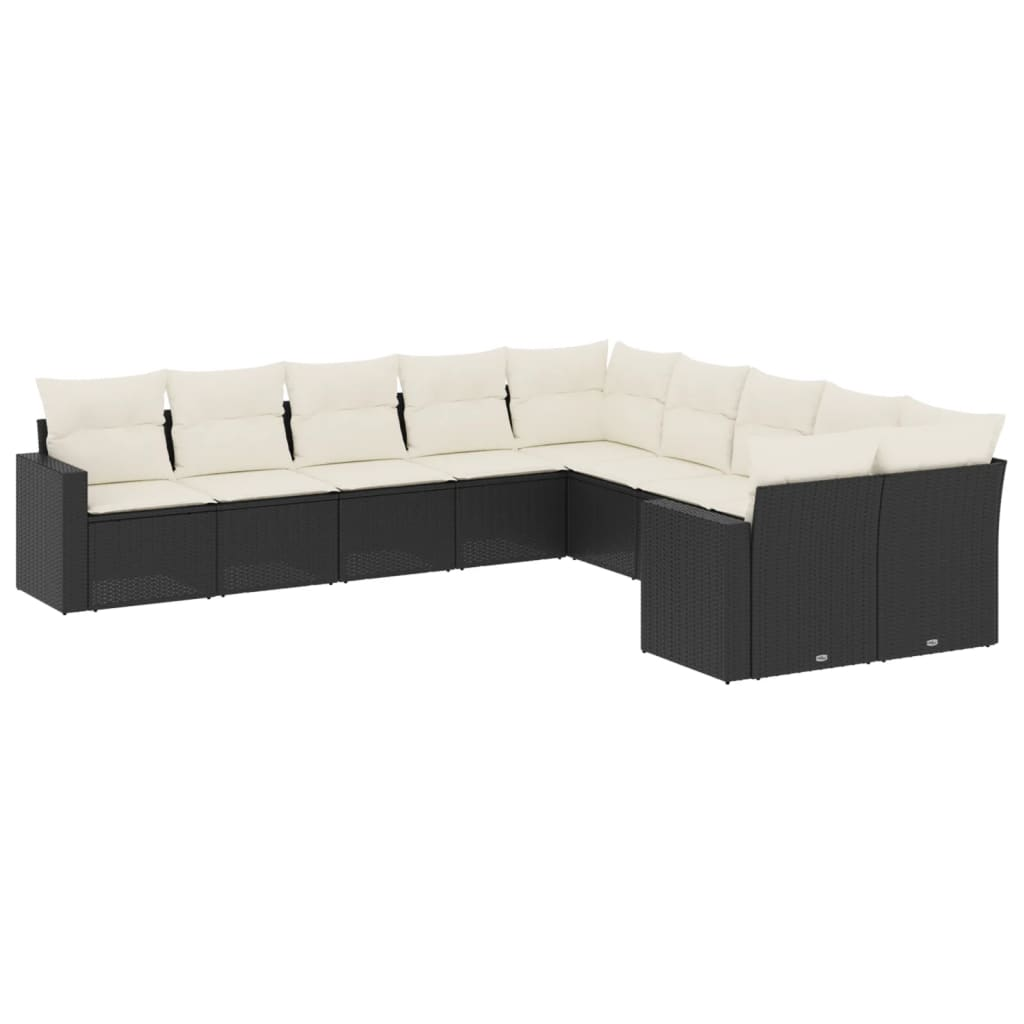 10 részes fekete polyrattan kerti ülőgarnitúra párnákkal (3219496)