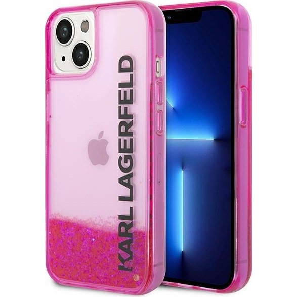 Karl Lagerfeld Liquid Glitter Elong Apple iPhone 14 hátlap tok, rózsaszín (KLD1003)