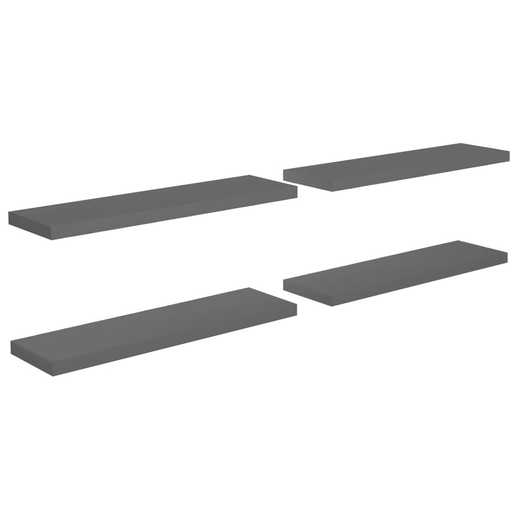 4 db magasfényű szürke MDF fali polc 90 x 23,5 x 3,8 cm (323798)