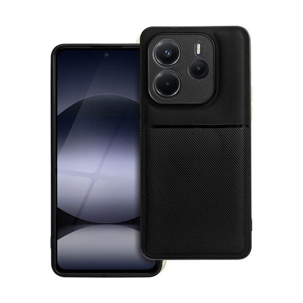 Szilikon telefonvédő (ütésállóság, mágneses, bőr hatású hátlap, csíkos) FEKETE Xiaomi Redmi Note 14 5G 