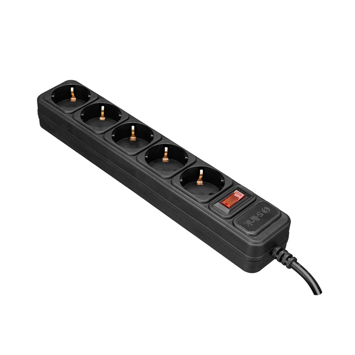 S-Link SPG3-J-5 250V Túlfeszültség védő elosztó 5 aljzatos 1.5m - Fekete (13253)