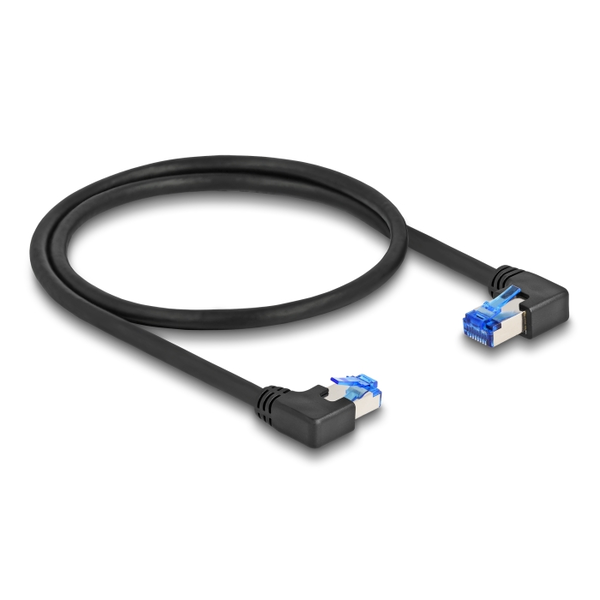 Delock RJ45 Netzwerkkabel Cat.6A S/FTP rechts / links gewinkelt 0,5 m schwarz