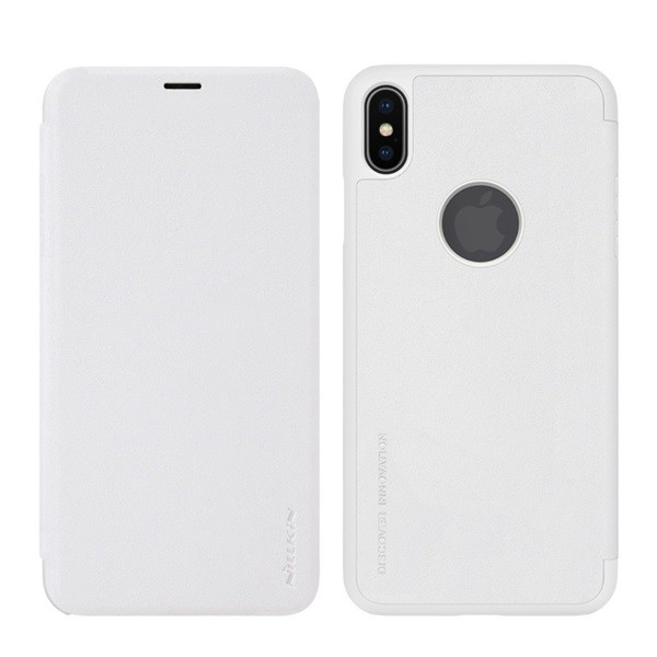 NILLKIN SPARKLE műanyag telefonvédő (bőr hatású FLIP, oldalra nyíló, logo kivágás) FEHÉR [Apple iPhone XS Max 6.5] (5996457814213)