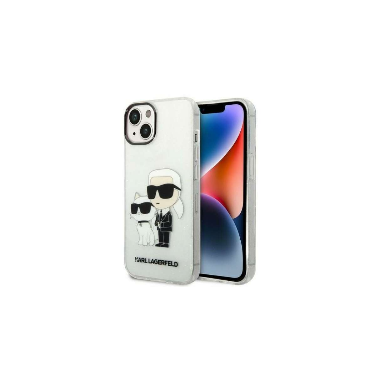 Karl Lagerfeld Liquid Glitter Karl and Choupette NFT Apple iPhone 14 Plus Tok - Átlátszó/Mintás (KLHCP14MHNKCTGT)