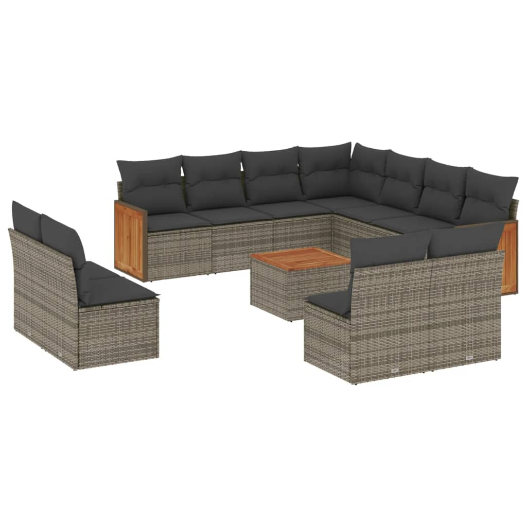 12 részes szürke polyrattan kerti ülőgarnitúra párnákkal (3260177)