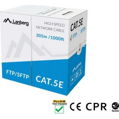 Lanberg LCF5-11CU-0305-S 305m Cat5e F/UTP AWG24 Eca PVC сив екраниран стенен кабел
