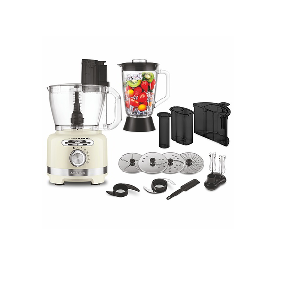 Кухненски робот Zelmer ZFP9000E, 2000 W, 3 L, Селектор за скорости, Неръждаеми дискове, 6 автоматични режима, Кремав