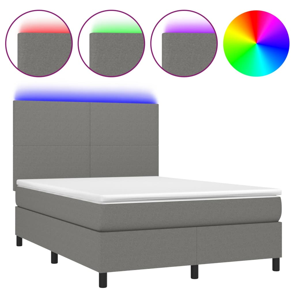 sötétszürke szövet rugós és LED-es ágy matraccal 140x190 cm (3134710)