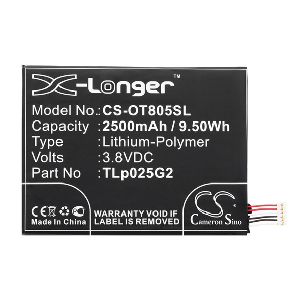 Cameron Sino Li-Polymer akku (3,8V/2500mAh, Alcatel CAC2580010C2 kompatibilis) FEKETE Alcatel Pixi 4 6 (OT-8050D) / One Touch Pixi 3 8 LTE (OT-9022X) / One Touch Pixi 3 8 (OT-9005X) (CS-OT805SL)
