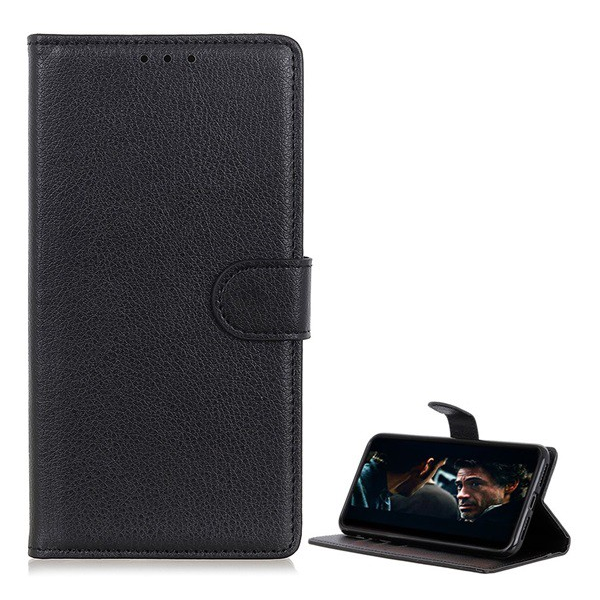 Tok álló, bőr hatású (FLIP, oldalra nyíló, asztali tartó funkció, prémium) FEKETE [Samsung Galaxy Note 10 Plus 5G (SM-N976F)] (5996457900428)