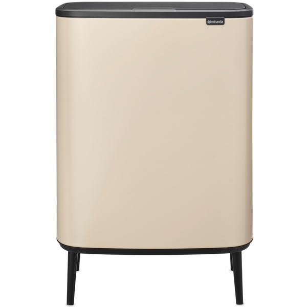 Brabantia Bo Touch Bin Hi hulladékgyűjtő Soft-Close fedéllel, magasított, lábakon álló, műanyag tartály, XXL, 60L - M méret, acél, világos bézs - 247941