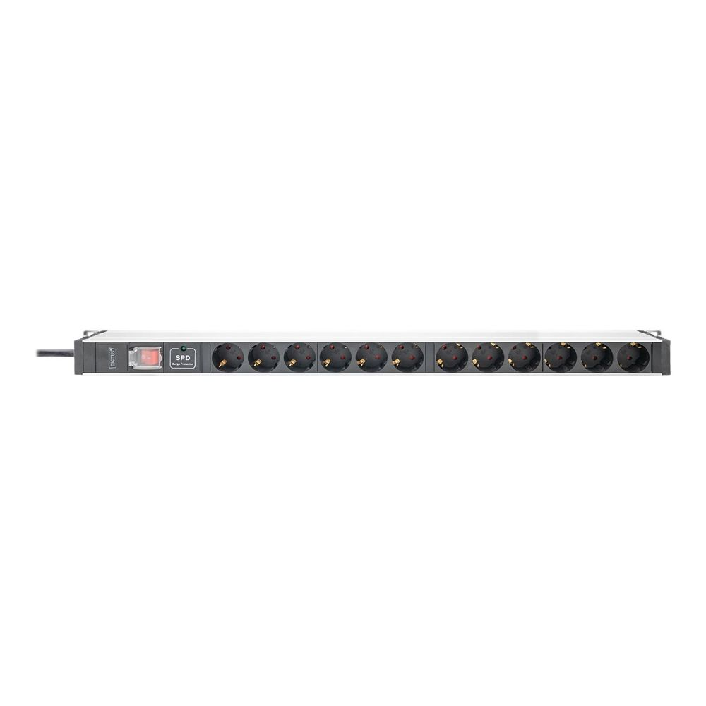 Digitus DN-95435 230V Túlfeszültség védő elosztó 12 aljzatos 2m - Fekete/Szürke (DN-95435)