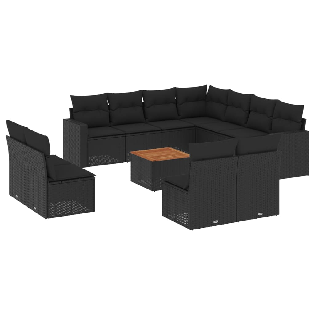 12 részes fekete polyrattan kerti ülőgarnitúra párnákkal (3256510)