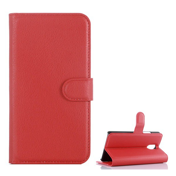 Калъф за телефон стоящ, кожен ефект (обръщане, странично отваряне, функция държач за маса) Червен [Lenovo Vibe P1m]