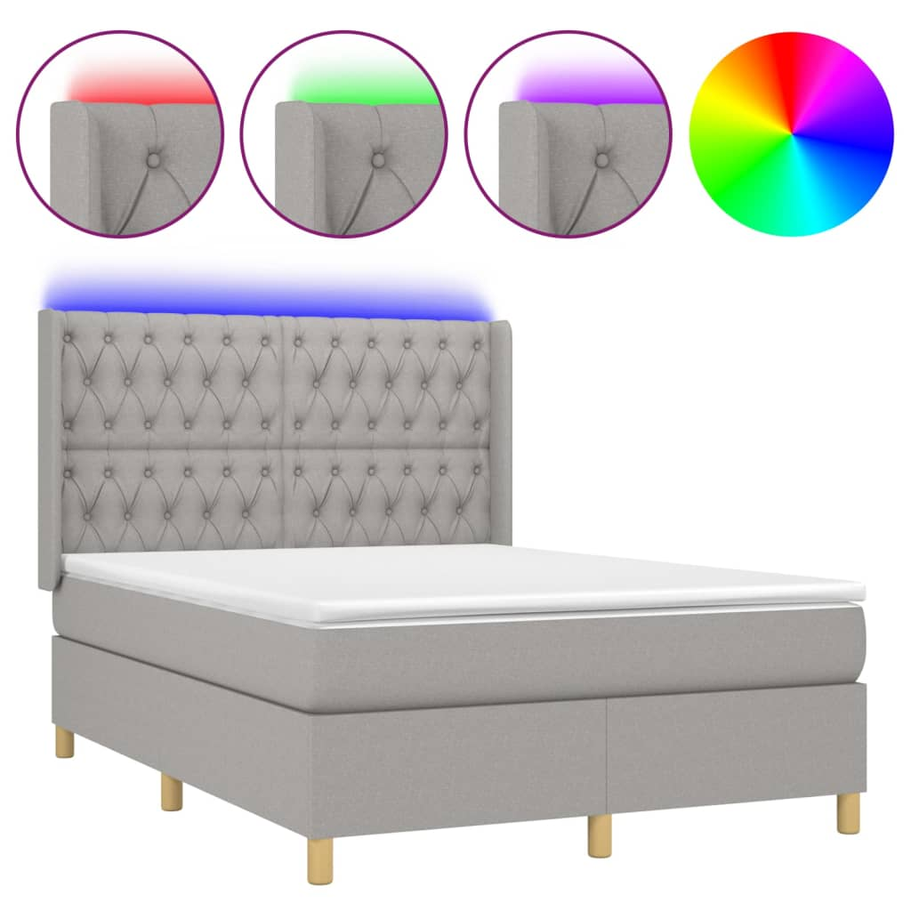 sötétszürke szövet rugós és LED-es ágy matraccal 140x190 cm (3139109)