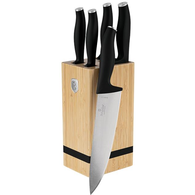 BerlingerHaus Matte Black Collection BAMBOO Késkészlet szögletes tartóval, 6 db (5999108478536)
