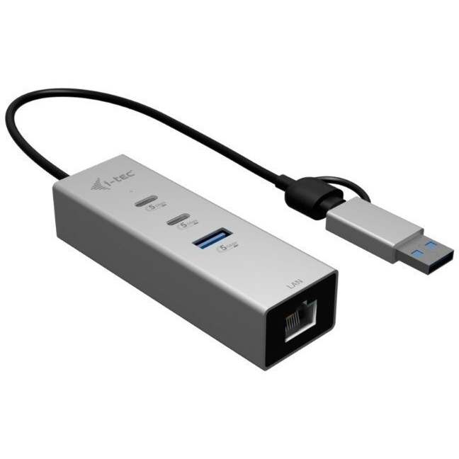 i-tec CAMETALG325HUB hub USB 3.2 Gen 1 (3.1 Gen 1) Type-A + Type-C 5 Mbit/s Strieborná