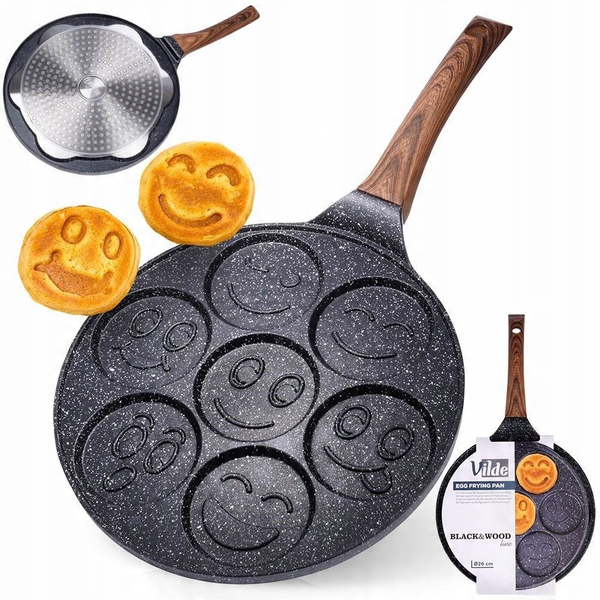 Granitna ponev za peko palačink in jajc 7 jamic emoji 26cm BLACK&WOOD